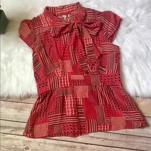 Anthropologie Odille Coral Silk Patchwork Blouse